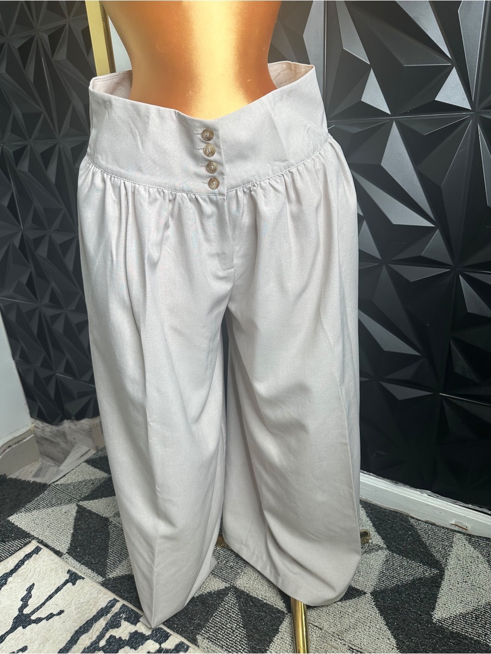 🔥High-Waist Wide Leg Pants in Light Cream with Button Front